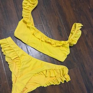 Lovers + Friends Yellow Ruffle Bikini